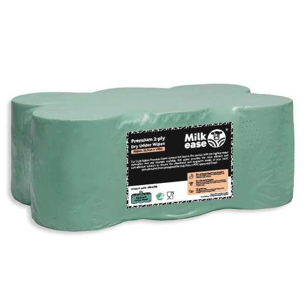 Milk-ease® Premium 2-ply Green Dry Udder Wipes, 56gsm, 23.5cm x 140m