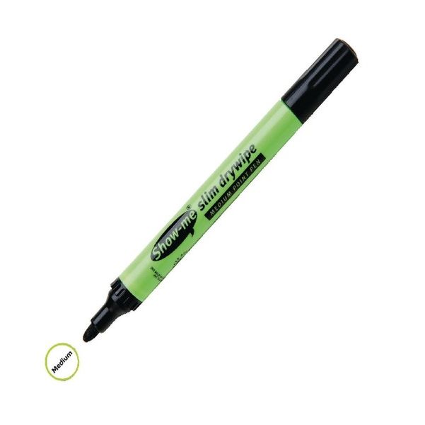 Show-Me Medium Point Slim Barrel Drywipe Marker Black Cp100