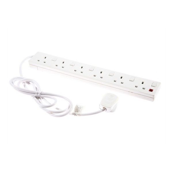 Extension Lead 240 Volt 6 Way 13A Switched Neon 2 Metre