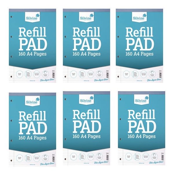 Silvine Refill Pad A4 Punched 4 Hole Headbound 80 Leaf Ruled Narrow Feint and Margin Pk6 A4RPNM