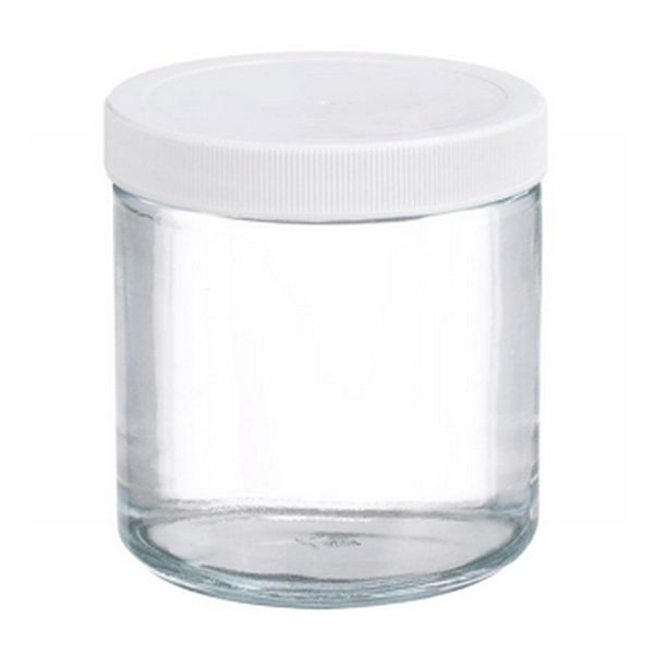Clear Glass Straight Sided Jar with 70-400 Polypropylene Poly-Vinyl Lined Screw Cap, White