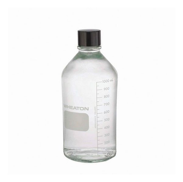 Media Bottle Clear Glass, Graduated, 33-430 Solid Phenolic 14B Rubber Lined Cap, Autocl, pack of 24