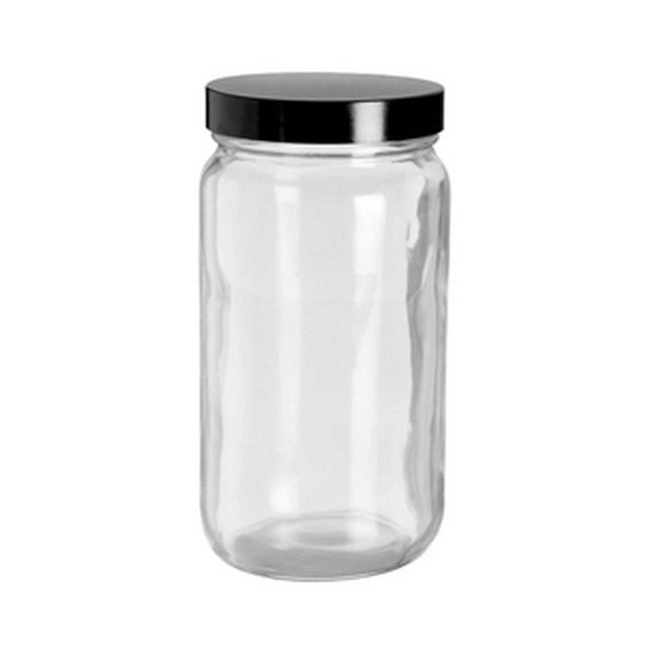 Clear Glass Round Safety Coated Jar with 70-400 Phenolic Poly-Vinyl Lined Screw Cap , Black