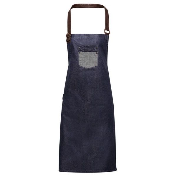 Division Waxed-Look Denim Bib Apron with Faux Leather